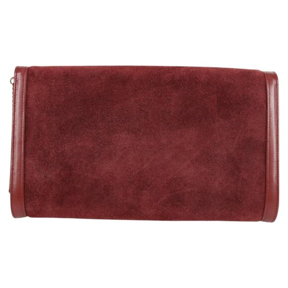 CARTIER Chain Shoulder Bag Suede Leather Red Gold Auth 118790V - Picture 2 of 16